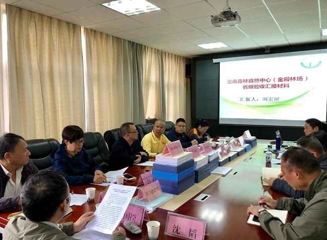 验收组认真听取云南森林自然中心(金殿林场)国有林场改革工作汇报